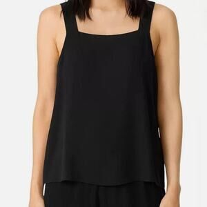 NWT Eileen Fisher Square Neck Cami Top - Black -  100% Silk - Size XS